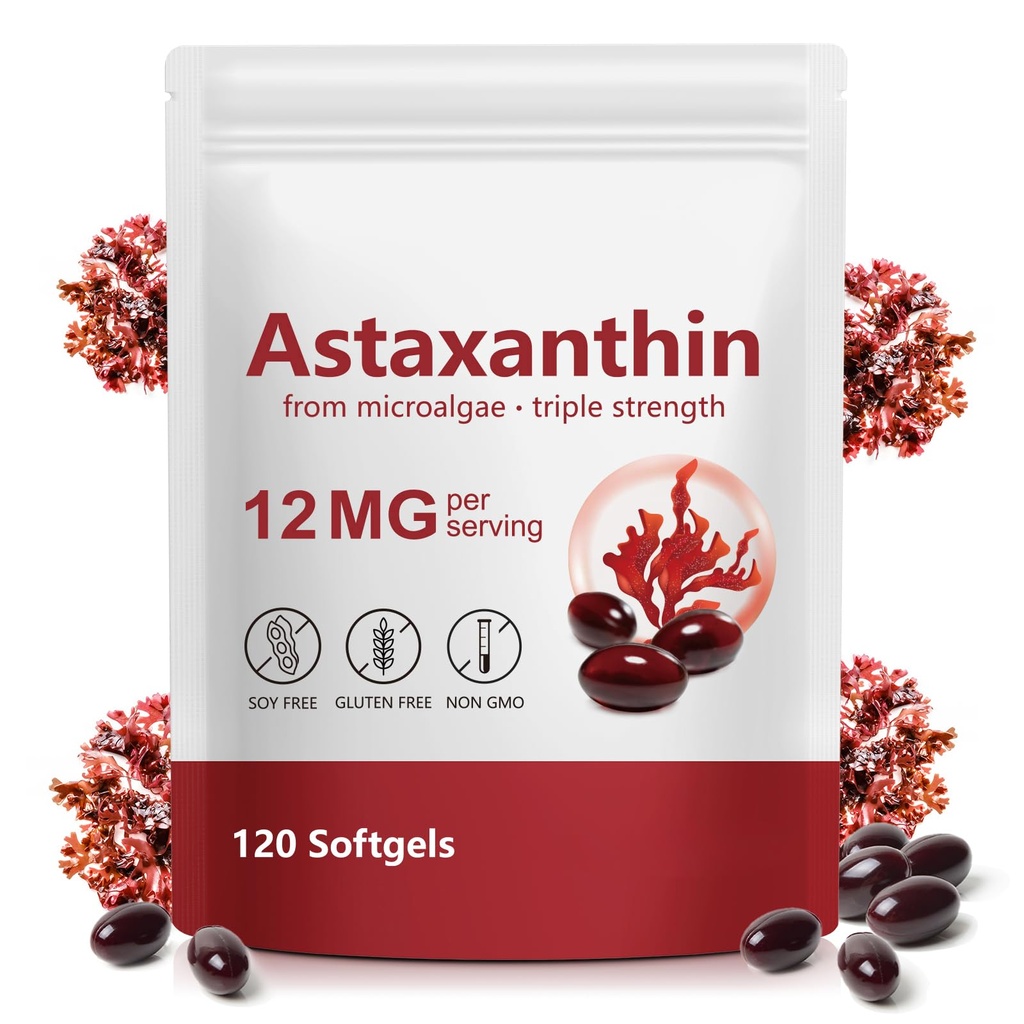 Astaxanthin 12mg, Premium Astaxanthin 120 Softgels, Naturally extracted from Haematococcus pluvialis | 4 Month Supply