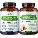 Zazzee Astragalus Root Extract and Beta Glucan Capsules | 20:1 Astragalus Extract Plus 1,3/1,6 Beta Glucan Supplement | Herbal Immune Support Bundle