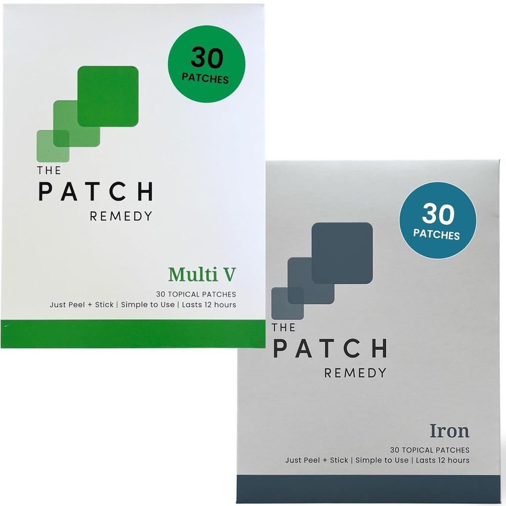 The Patch Remedy Multi-V & Iron Patches Kit (60 Patches) - Vitamins, Minerals, Iron Bisglycinate, Astaxanthin, B-Complex, D3, Zinc, Magnesium, Liposomal C