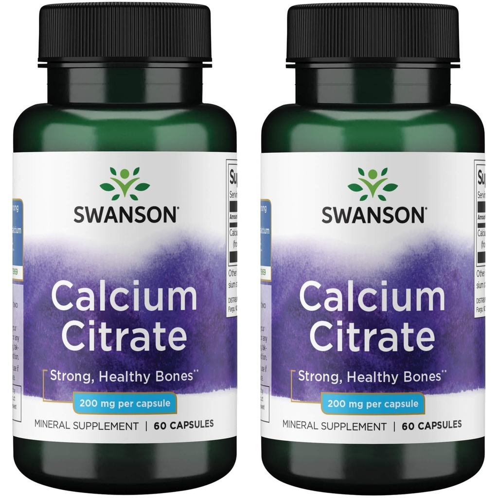 Swanson Calcium Citrate 200 mg 60 Caps (2 Pack)