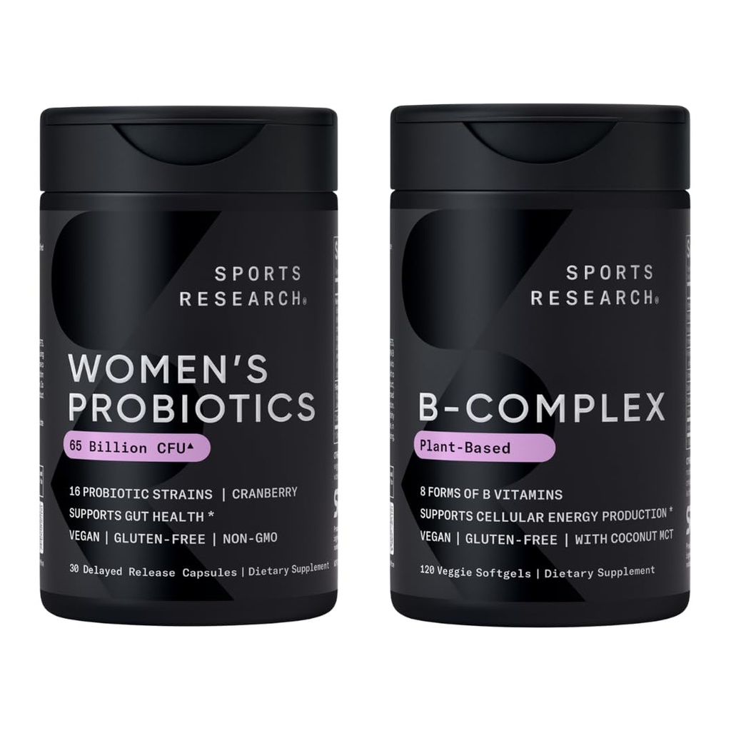 Sports Research® Her Health Power - Women's Probiotics with Prebiotics, 65 Billion CFU and Full Spectrum of B Vitamins with Methylated B12 & Folate