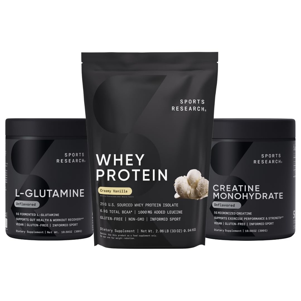Sports Research® Recovery Matrix - Whey Isolate Protein Powder 2.1lb + L-Glutamine 10.58 Oz + Creatine Monohydrate 10.58 Oz