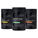 Sports Research® Essentials Pack - Vegan Multi-Spectrum Omega 3-6-7-9 + Vitamin D 5000iu & Mk7 Vitamin K 100mcg + Vitamin C 1000mg