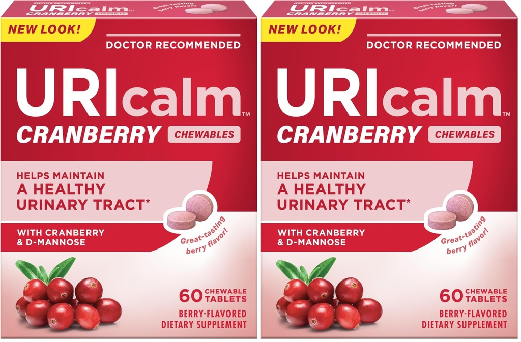 Uricalm Cranberry,Daily Dietary Supplement Chewable with D-Mannose,Berry,60 Count (Pack of 2)