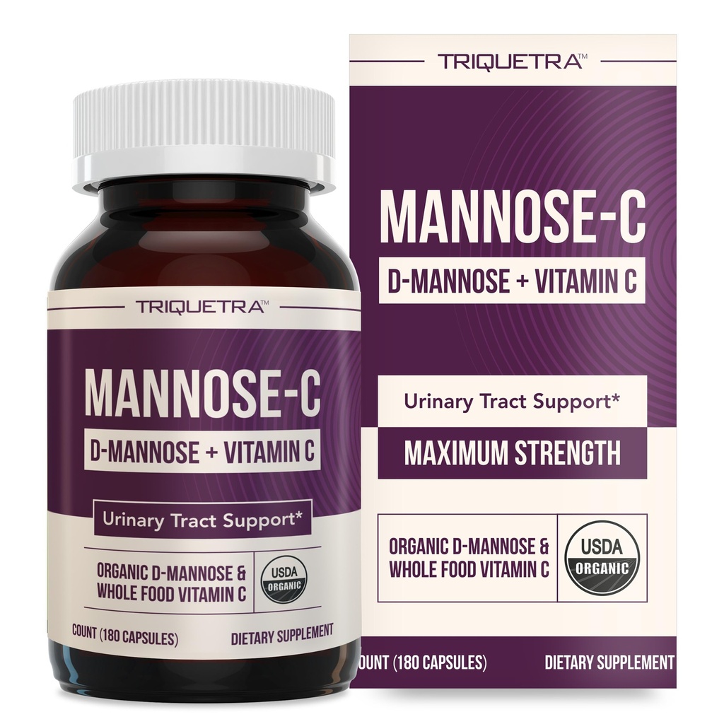 Mannose-C - Organic D-Mannose + Whole Food Vitamin C, Natural UTI Support Supplement to Flush & Cleanse Urinary Tract, Certified Organic Urinary Health for Women, Vegan, Non-GMO (180 Count)