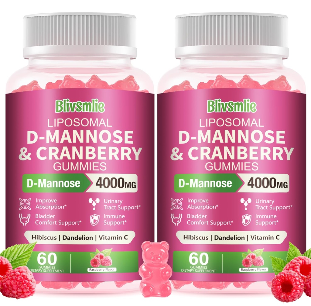 2 Pack Liposomal D-Mannose Gummies 4000mg Complex Cranberry 1500mg & Hibiscus,High-Potency Formula for Women Urinary Tract & Immune Support,Liver, Bladder Flush Cleanse Wellness Supplement