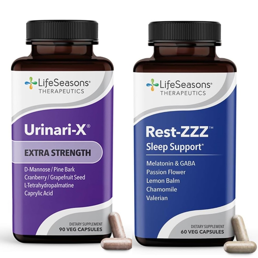 LifeSeasons Urinari-X Extra Strength + Rest-ZZZ Sleep Support Bundle – Urinary Tract & Bladder Comfort, Fall Asleep & Stay Asleep Naturally – D-Mannose, Cranberry, Chamomile- 90 Capsules & 60 Capsules