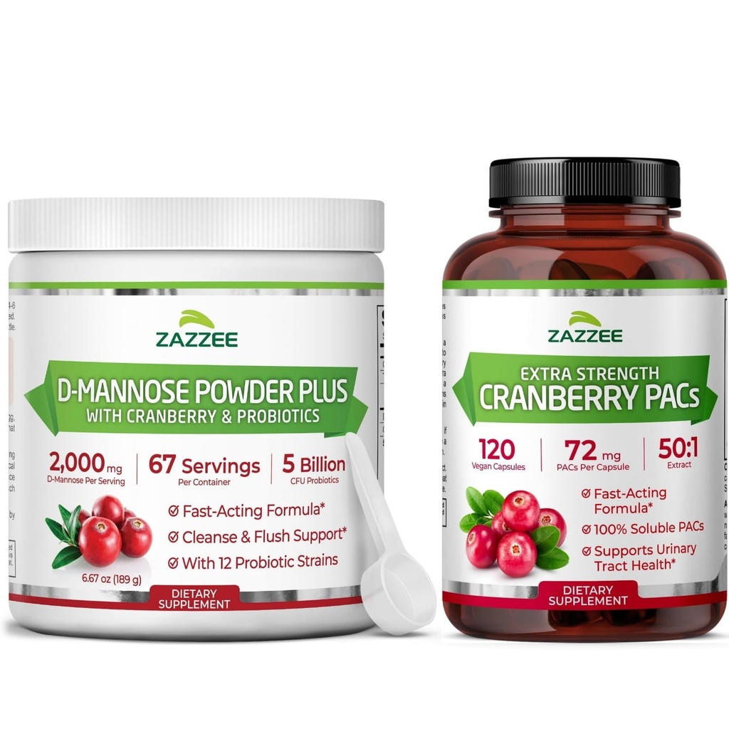 Urinary Tract Health Cleanse Bundle | Fast Acting Probiotic Cranberry D Mannose Powder plus Super Concentrated Proanthocyanidin Cranberry Extract Capsules for Women | Non-GMO Vegan & ISO Lab Tested