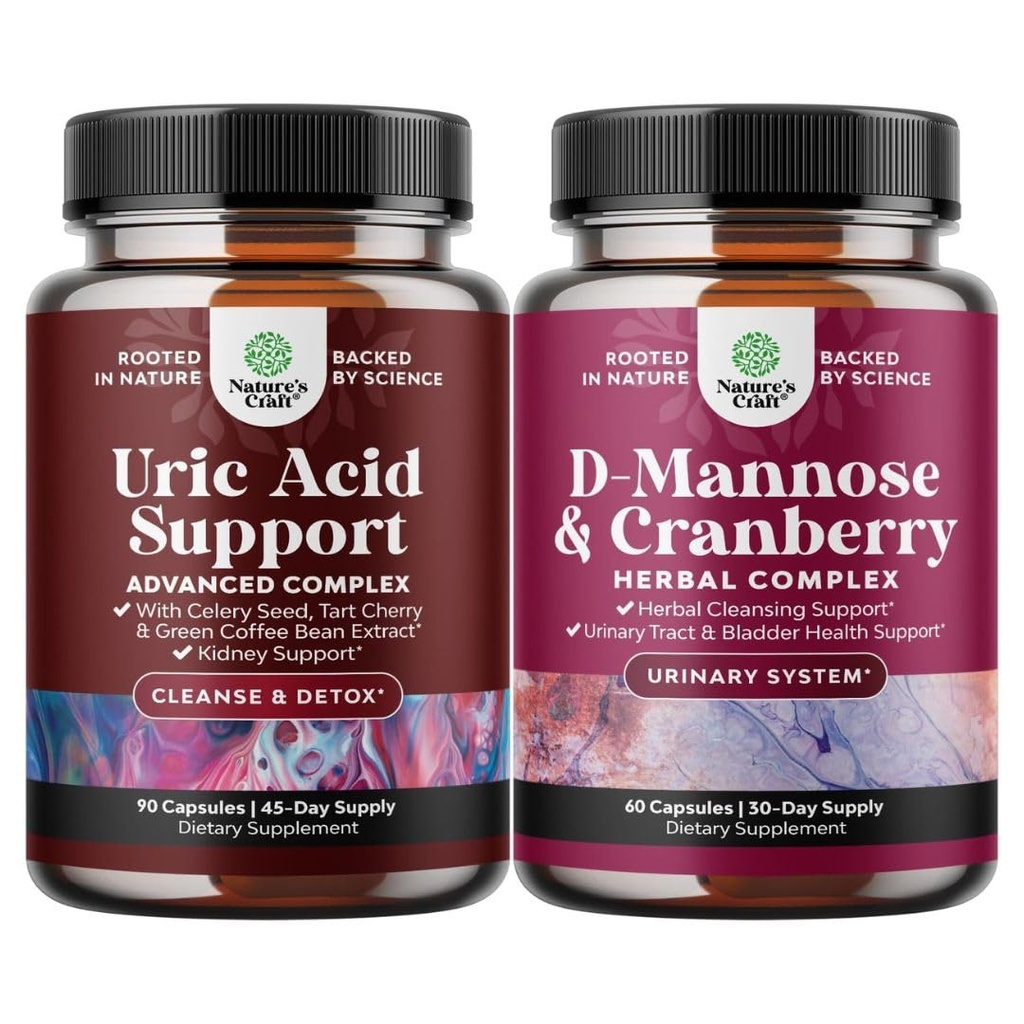 Bundle of Uric Acid Cleanse & Detox - Green Coffee Beans with Turmeric, Tart Cherry & Celery Seed for Kidney and D Mannose with Cranberry Supplement for Kidney Support & Urinary Tract Health