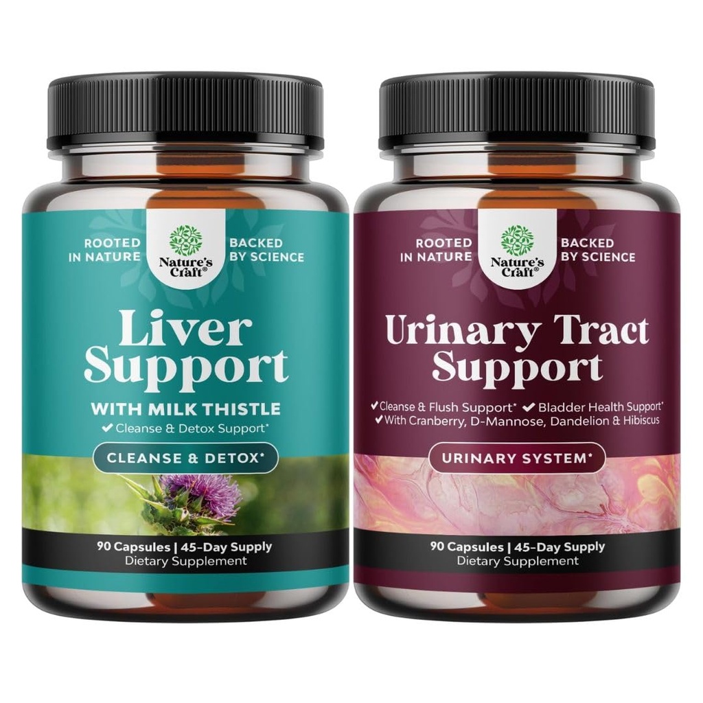 Bundle of Liver Cleanse Detox & Repair - Milk Thistle Dandelion Root Choline Beetroot Artichoke Extract and D Mannose Capsules for Urinary Tract Health - Fast Acting Super Concentrated Cranberry