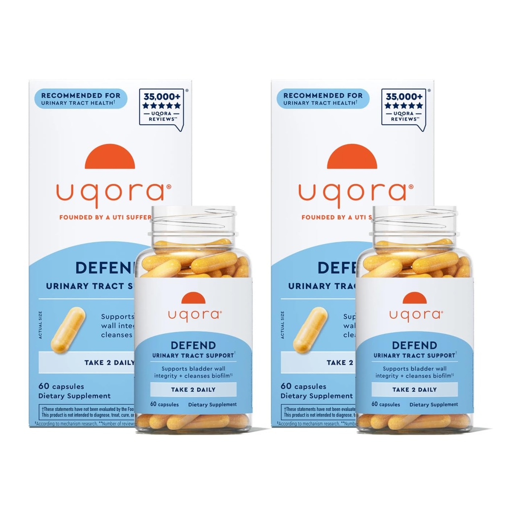 Uqora Defend - Urinary Tract Health Supplement - Support Bladder Health & Cleanse Biofilm with D-Mannose, Green Tea Extract, Turmeric Extract & More - Gluten-Free- 60 Capsules- 2 Pack (60-Day Supply)