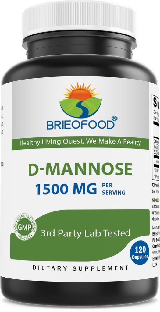 Brieofood D-Mannose Capsules - Urinary Tract Health- 1500mg Per Serving - 120 Capsules