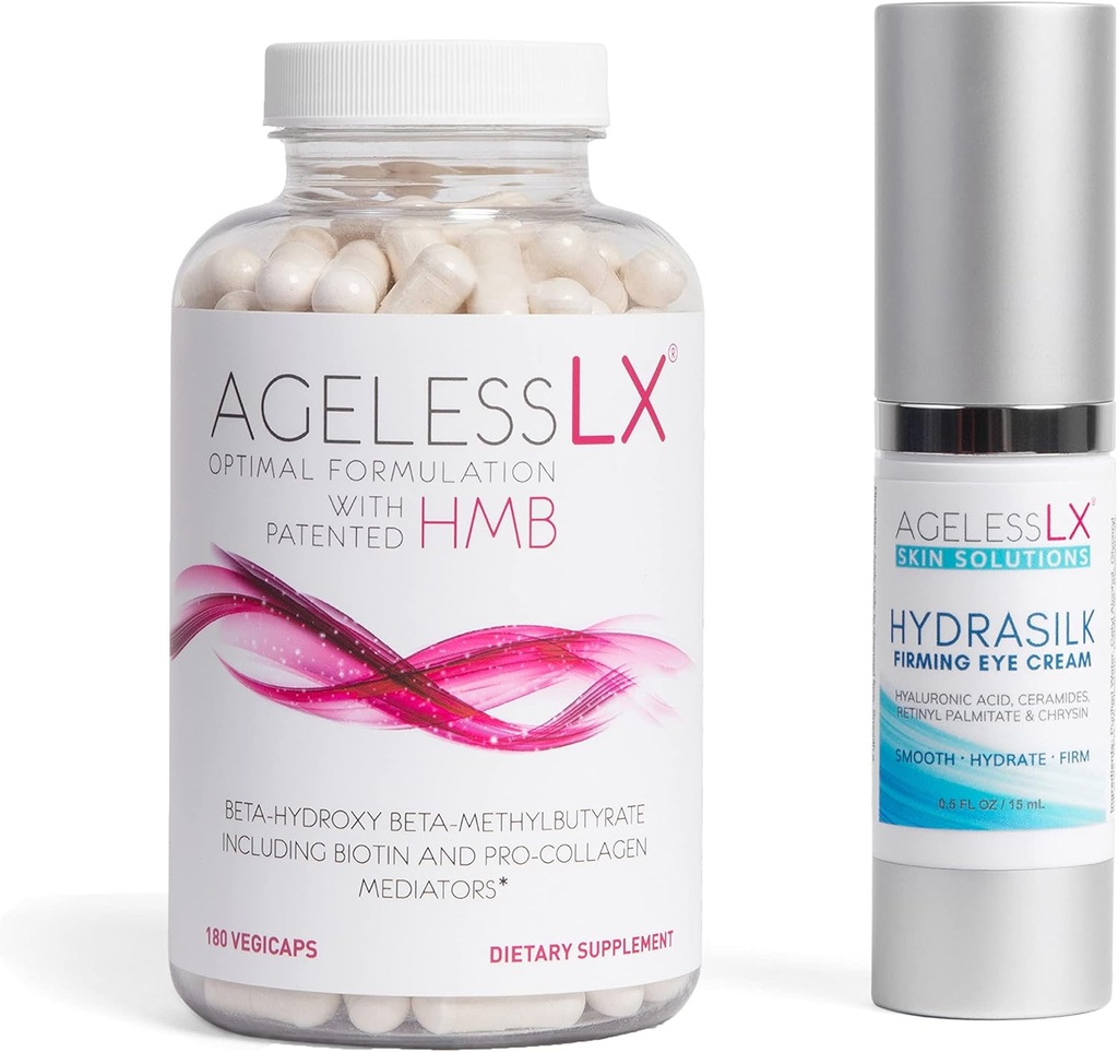 AgelessLX Suplemento cápsula para mujeres con HMB Hydrasilk Eye Cream Bundle