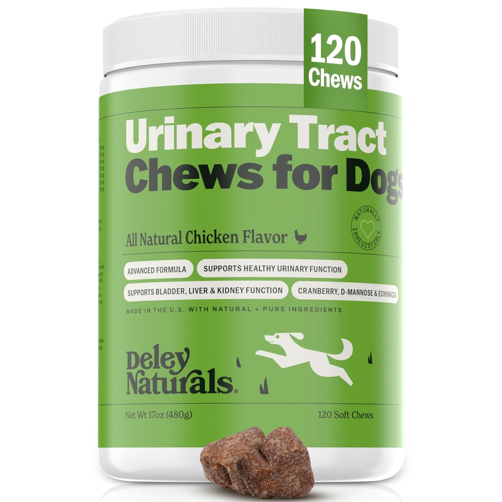 Deley Naturals Dog UTI Chews - Vet-Grade Cranberry Supplement for Dogs with D-Mannose & Echinacea for Bladder & Urinary Tract Health - Urinary Tract Supplements for Small to Large Breeds - 120 Chews