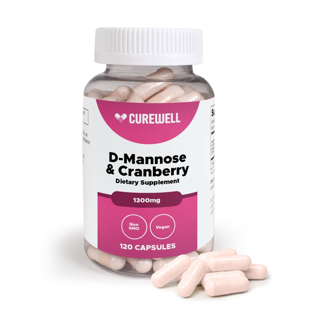 D-Mannose & Cranberry 1300mg (120 Capsules) | Vegan & Non-GMO Urinary Tract Health Supplement | UTI Defense & Bladder Support for Women & Men | Natural Urinary Cleanse & Immune Support