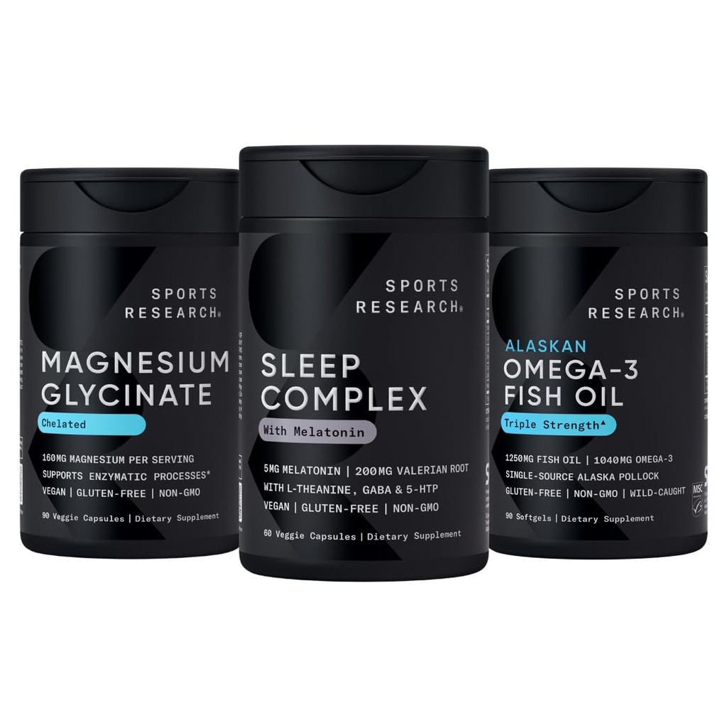 Sports Research® Sleep Pack - Sleep Complex with Melatonin 5mg + Magnesium Glycinate + Omega-3 Fish Oil