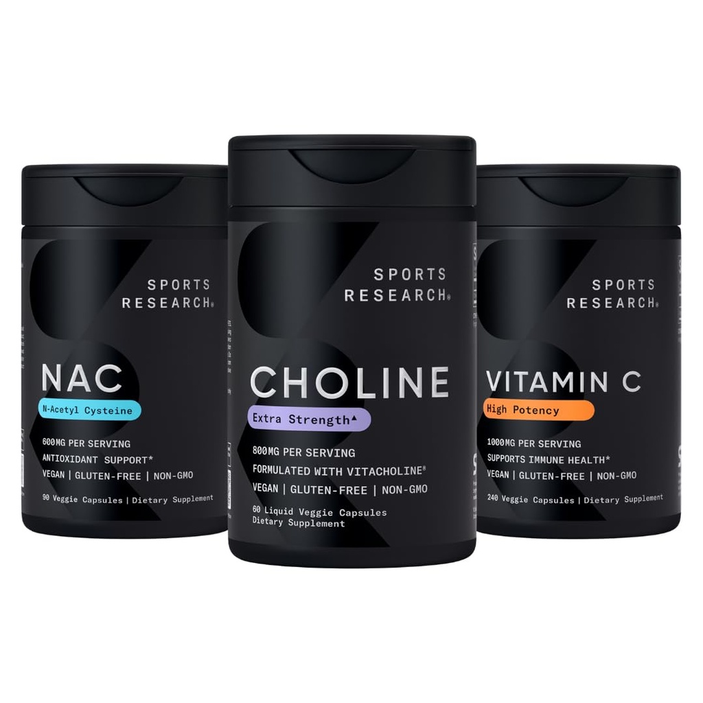 Sports Research® Liver Support Pack - Extra Strength Choline 800 mg + N-Acetyl L-Cysteine (NAC) 600mg + Vitamin C 1000mg
