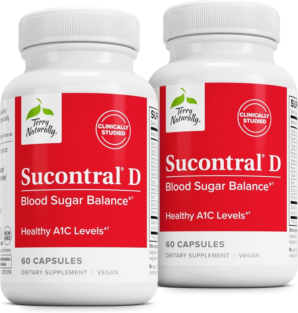 Terry Naturalmente Sucontral D - B-Complex &amp; Folate Supplement - Carbohydrate Metabolism Support - Vitamina &amp; Suplemento Mineral con Zinc " Chromium - 60 cápsulas (Pack of 2)
