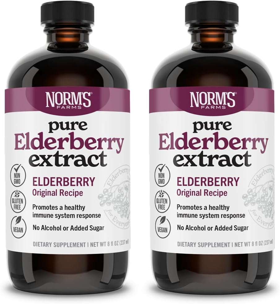 Las granjas de Norm Puro Extracto de Elderberry 2PK - Hecho de Sólo Elderberries en EE.UU. - Immune, Apoyo Antioxidante, No Añadido Azúcar, Aditivos, Vegan, Libre de gluten, No Gluten, Alcohol de Tintura Gratis - 8 Oz