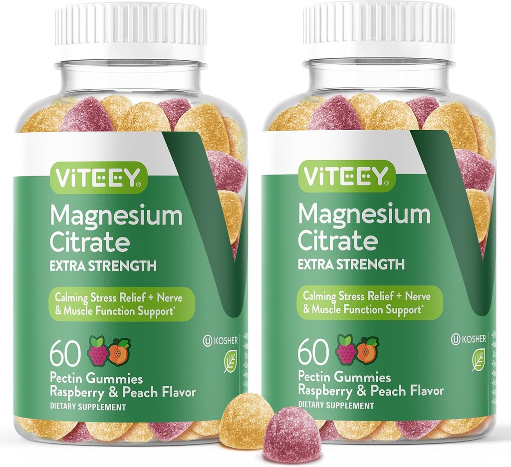 VITEEY Magnesium Gummies for Adults - 170 mg de Magnesium Citrate Gummy for Calm, Sleep, Nerve &amp; Muscle Function Support - Vegan, Gluten Free - 120 Count