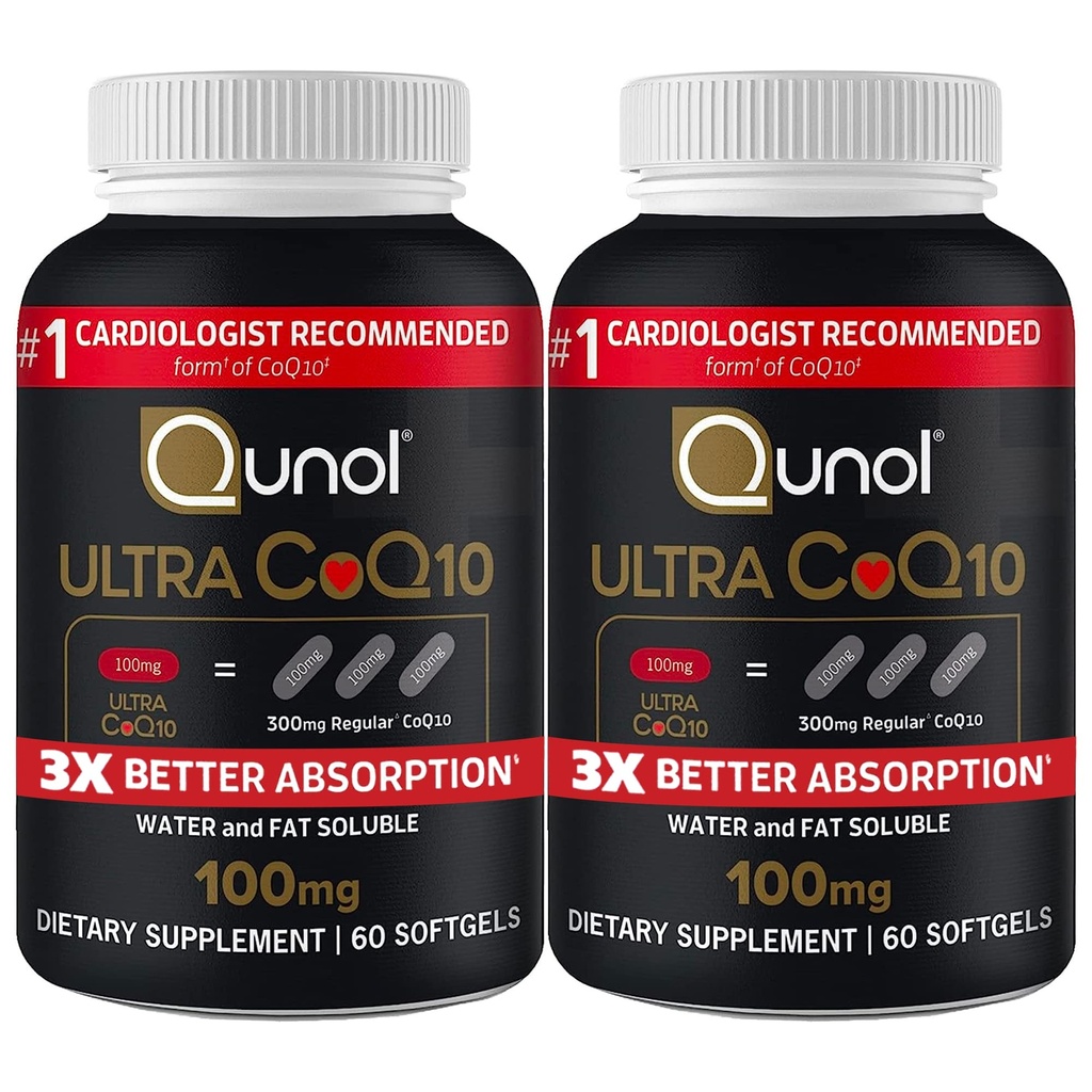 Qunol Ultra CoQ10 100mg 3X Mejor Absorción Agua Patenada y grasa Soluble Suplemento Natural Forma Coenzima Q10 Antioxidante para Paquetes de Salud del Corazón Softgels, 120 Cuenta
