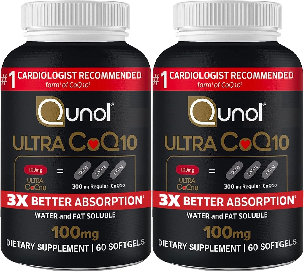 Qunol Ultra CoQ10 100mg 3X Mejor Absorción Agua Patenada y grasa Soluble Suplemento Natural Forma Coenzima Q10 Antioxidante para Paquetes de Salud del Corazón Softgels, 120 Cuenta