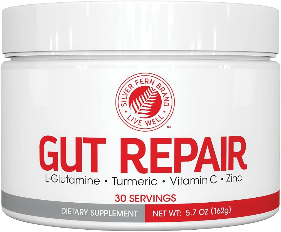 Silver Fern Gut Repair - Digestive Health Supplement Powder - L-Glutamine, Curcumin, Zinc & Ascorbic Acid (1 Tub - 30 Servings)