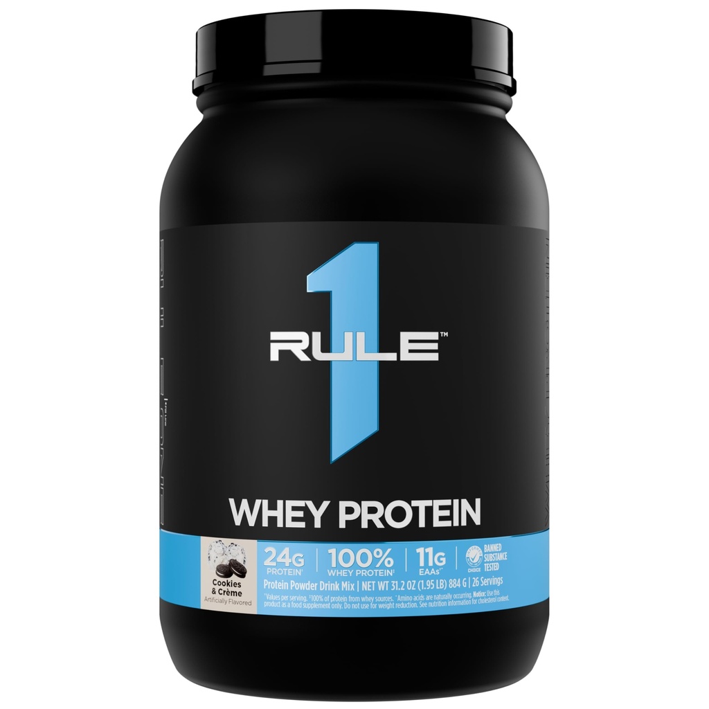Rule 1 Proteins Whey Protein – 24g Fast-Acting Protein from All-Whey Sources with Naturally Occurring EAAs & BCAAs for Workout Recovery or Anytime Use (2 Pounds, Cookies & Crème)