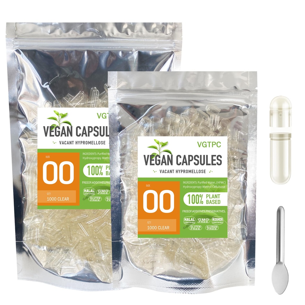 Vegan Capsules Empty Size 00 Separated 1000 Count Clear Vegetable Capsules 00 Veggie Pill for DIY Supplement Filling