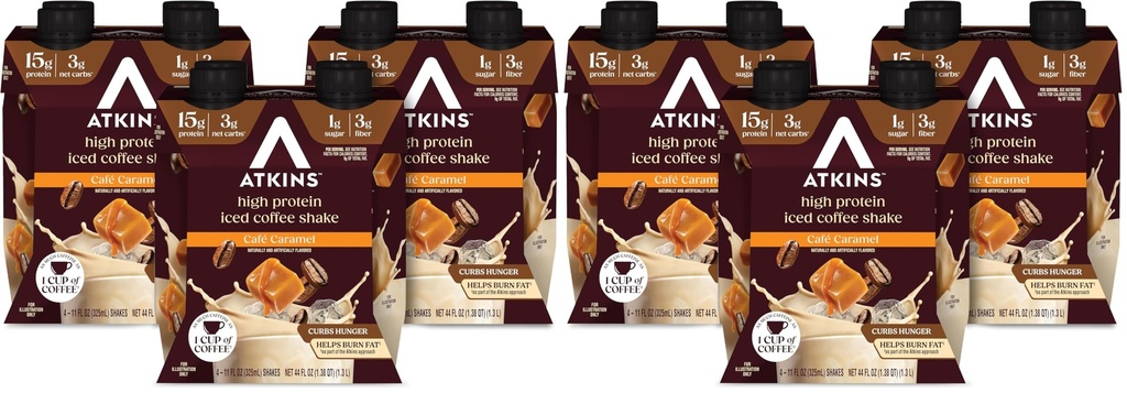 Atkins Café Caramel Iced Coffee Flavored Protein Shake, High Protein Shake, Low Glycemic, Carb and Low Sugar, Keto Friendly, Gluten Free (Pack of 24)