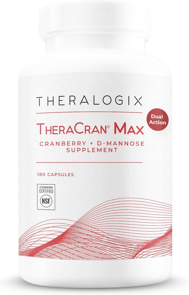 Theralogix TheraCran Max - Arándano + D-Mannose Suplemento para Hombres &amp; Mujeres - Urinary Tract Health Support - 90-Day Supply - NSF Certified - 180 Capsules
