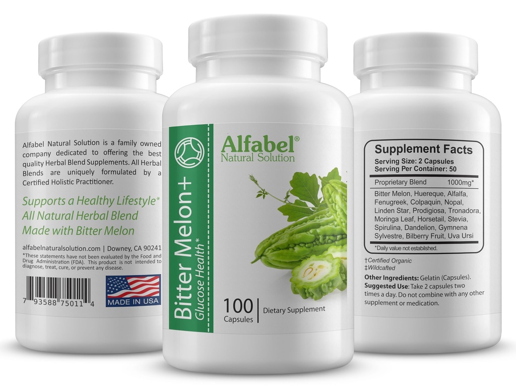 Bitter Melon Plus Herbal Blend - 18 Super Herbs - 100 Capsules - All Natural Glucose Health