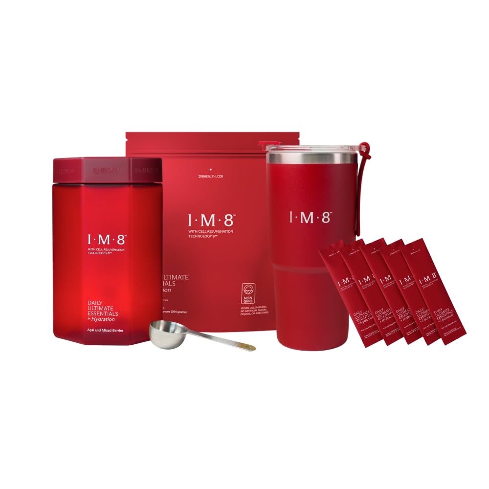 IM8 Daily Ultimate Essentials All-in-One Multivitamin Supplement Powder Starter Kit, 92 Nutrient Rich Ingredients CoQ10, Probiotics, Vitamins, Greens, Gluten Free, Vegan, Acai Mixed Berry, 30 Servings