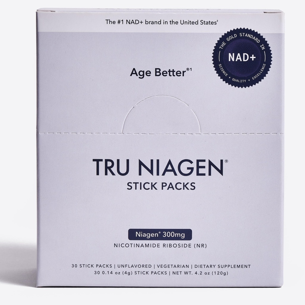 TRU NIAGEN NAD+ Booster with Hydration & Prebiotic Support Award-Winning Nicotinamide Riboside Mixing Powder for Cellular Energy, Repair & Healthy Aging - 30ct/300mg Stick Packs: On-The-Go Supplement