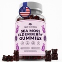 TrueSeaMoss Sea Moss Gummies with Elderberry, Burdock Root & Bladderwrack – Vegan, Non-GMO Formula for Adults &amp; Kids – 1200 mg por Serving, Fruity Flavor, Made in USA – 60 Gummies