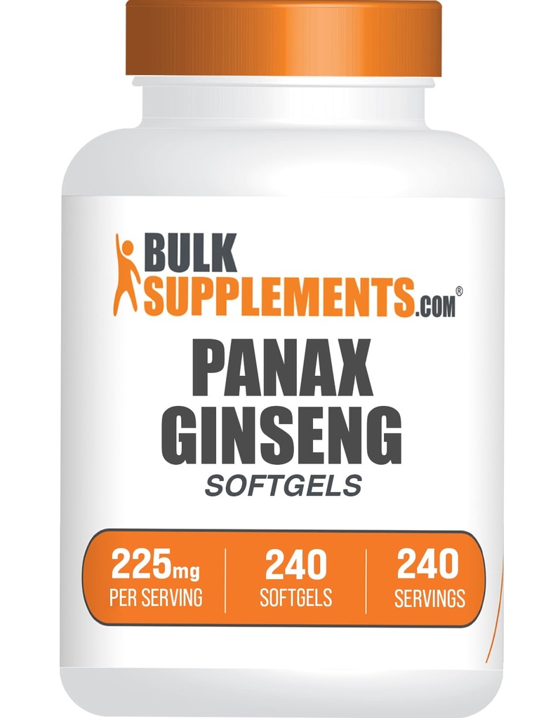 BulkSupplements.com Panax Ginseng Softgels - Panax Ginseng Extract, Herbal Supplement - Gluten Free, 1 Softgel per Serving (225mg), 240 Count (Pack of 1)