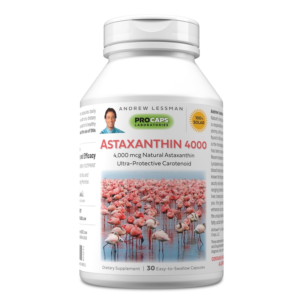 ANDREW LESSMAN Astaxanthin 30 Softgels - 4000 mcg Natural Astaxanthin, Powerful Anti-Oxidant Carotenoid. Protección para los ojos, corazón, piel y más. Sin aditivos. Easy to Swallow Softgels