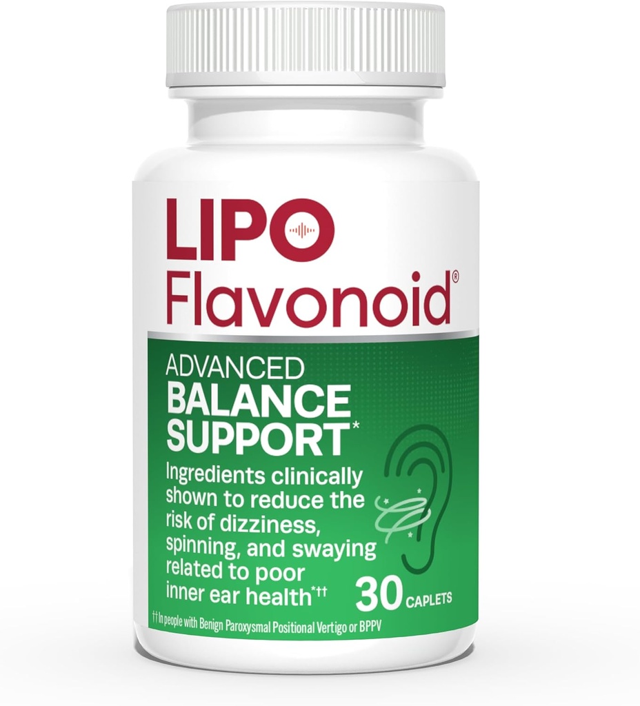 Lipo-Flavonoid Balance Support Supplement - Inner Ear Health & Vertigo Relief with Ginkgo Biloba, Bioflavonoids, " B Vitaminas - Reduce el mareo, la columna, " Swaying - 30-Count