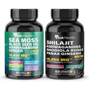 Peakhealth Shilajit Sea Moss Black Seed Oil Ashwagandha Capsules for Man Woman,2 Bottle Combo with Turmeric, Panax Ginseng, Rhodiola,19,445mg Herbal Formula,Energy & Immune Support, 60 Capsules