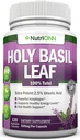 Holy Basil Leaf Capsules - 500mg - 2.5% Ursolic Acid - 120 Vegan Capsules - Real Tulsi Extract Supplement - Positive Mindset - Adaptogenic & Ayurvedic Herb