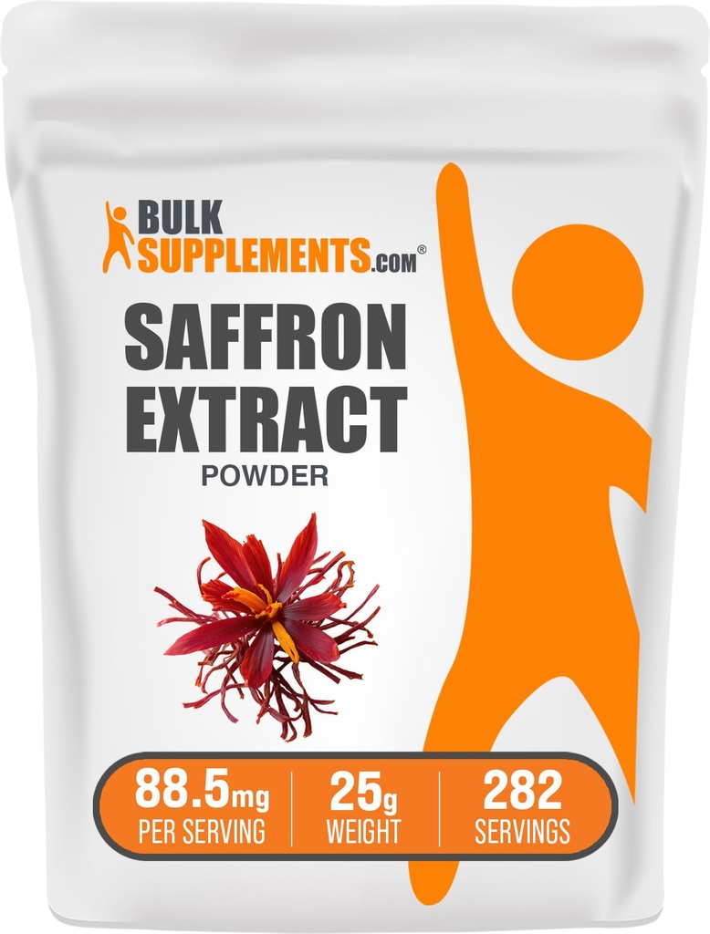 BulkSupplements.com Saffron Extract Powder - Gluten Free, 88.5mg per Serving, 25g (0.88 oz) (Pack of 1)