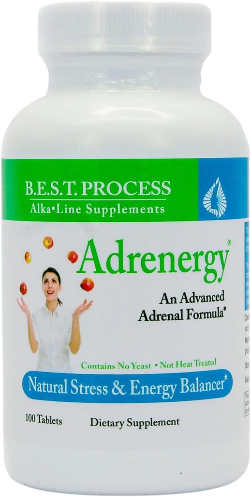 Adrenergy (12 Pack) Best Process Alkaline — Natural Adrenal Support with Adrenal Gland Extract, Adaptogens, Vitaminas & Minerales