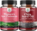Bundle of Extra Strength Saw Palmetto for Women and Chia Seed Oil Extract Capsules - Más fuerte Thicker Faster Hair Growth Vitaminas - Plant Based Omega 3 6 9 Suplemento y cápsulas de fibra diaria