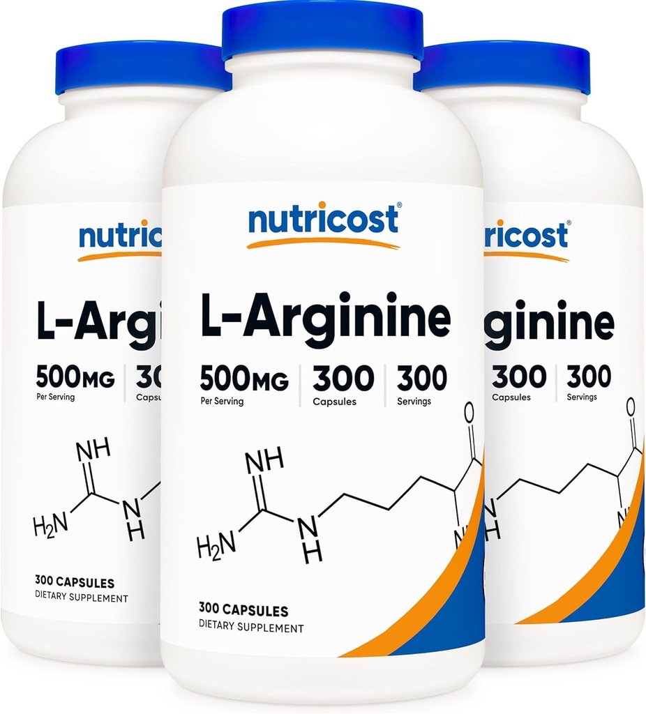Nutricost L-Arginine 500mg, 300 cápsulas (3 botellas)