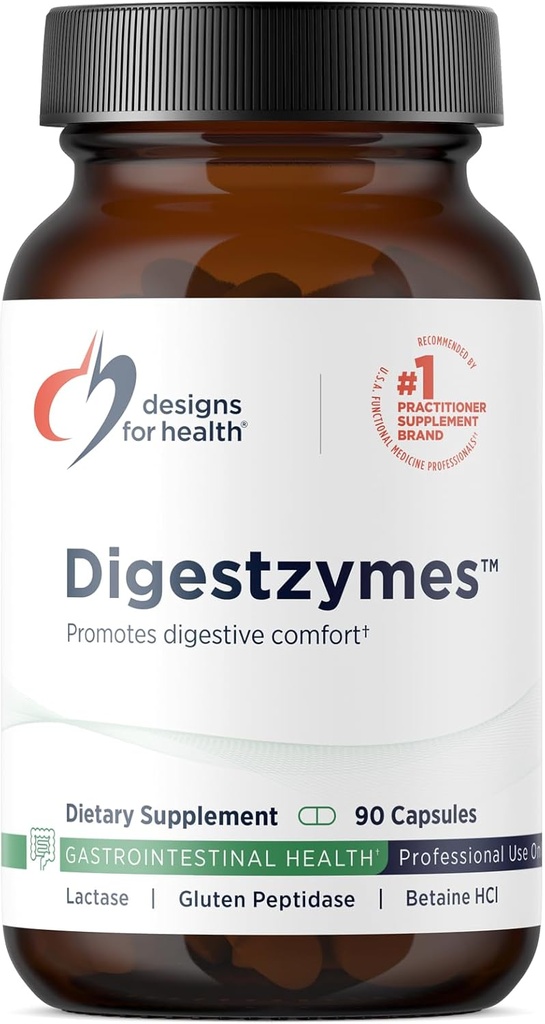 Diseños para Digestzymes de Salud - Enzimas Digestivos + Hidrocloruro de Betaine para Gas &amp; Bloating Relief - Pepsin, Ox Bile, Enzyme de Lactase & Lipase Enzymes for Digestion (90 cápsulas)