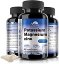 Potasio Magnesio Suplemento 1000mg,Magnesium Potassium Zinc for Leg Cramps,High Absorption Magnesium Complex,Vegan (60 cápsulas)