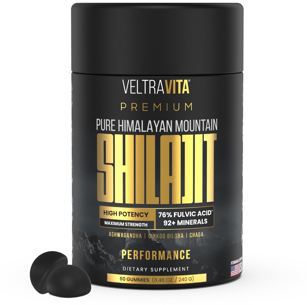 Pure Himalayan Shilajit Gummies with Ginkgo Biloba, Chaga & KSM-66 Ashwagandha | Shilajit for Men & Women | Max Potency | 76%+ Fulvic Acid & 92+ Trace Minerals | Sugar Free