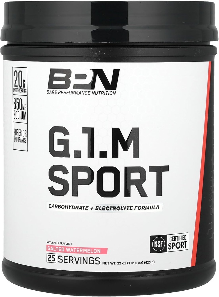 BARE PERFORMANCE NUTRITION, BPN G.1.M Go One More Sport, Endurance Training Fuel, Carbohydrate Superior &amp; Electrolytes Powder Formula, Reduce Fatigue, Salted Watermelon, 25 Servings