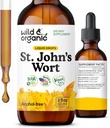 Wild & Organic St Johns Wort Tincture - Mood Support - Relaxing St. John's Wort Suplemento - Liquid Hypericum Perforatum Herb Drops - Vegan, Sugar &amp; Alcohol-Free - 2 fl oz