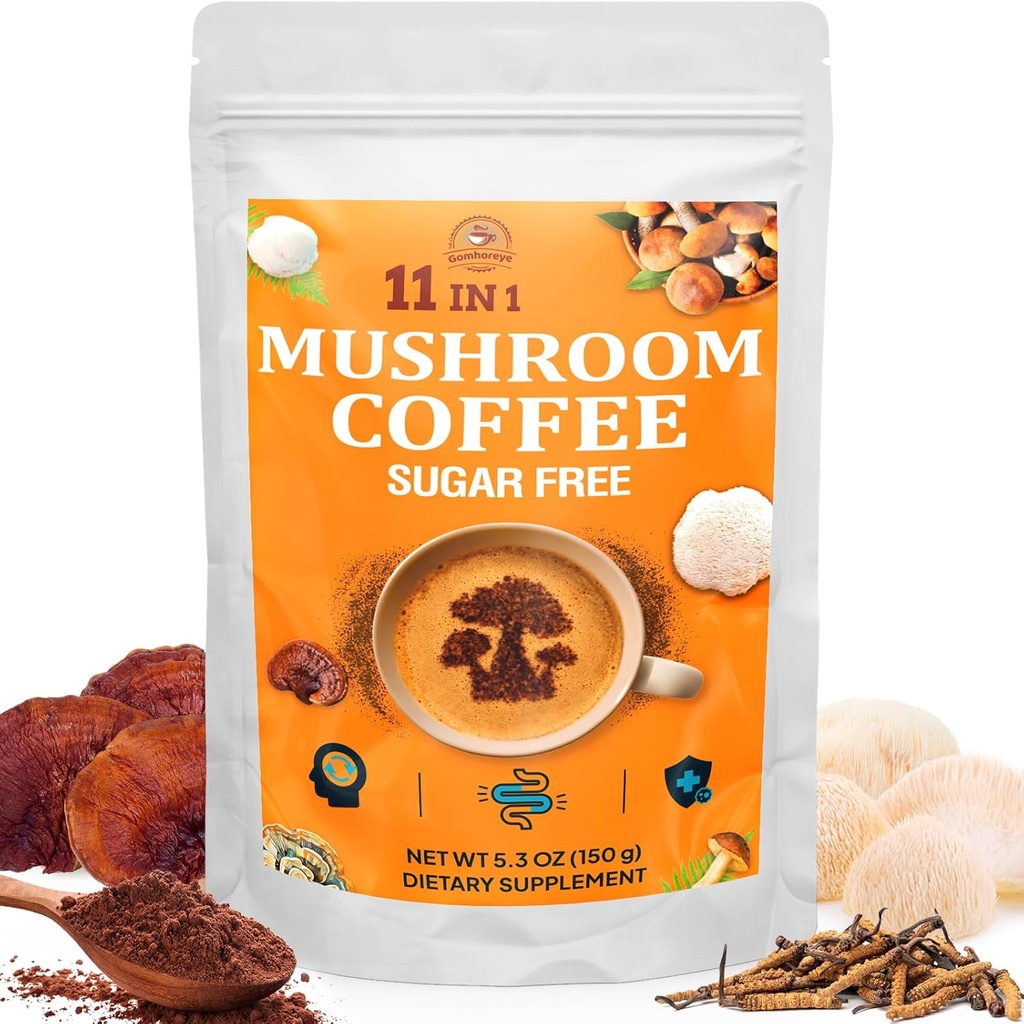 Café de seta - Café de seta Orgánica con 11 Superfood Mushrooms, Incluye Mane de león, Reishi, Chaga, Cordyceps y Adaptógenos, Suplemento de setas para la energía, el foco, la memoria y la inmunidad - 5.3oz